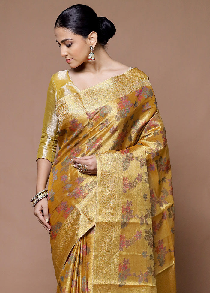 Yellow Tissue Silk Saree With Blouse Piece Outlet Clearance