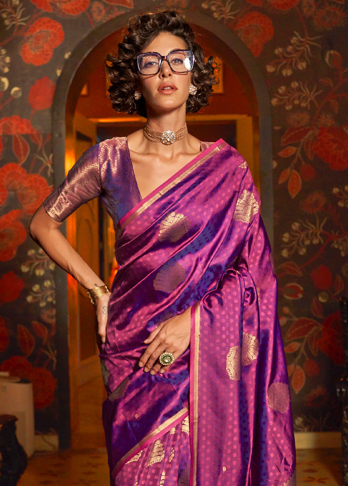 Purple Spun Silk Saree With Blouse Piece Free Shipping Comfortable