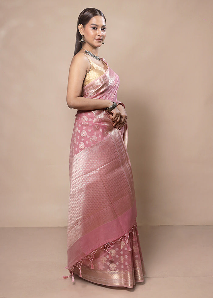 Pink Kora Silk Saree With Blouse Piece Buy Cheap Extremely