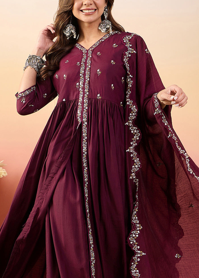 3 Pc Maroon Pure Readymade Silk Suit Set Cheap Sale 2025