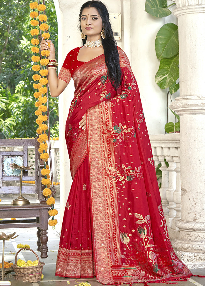 Red Spun Silk Saree With Blouse Piece Sale Explore