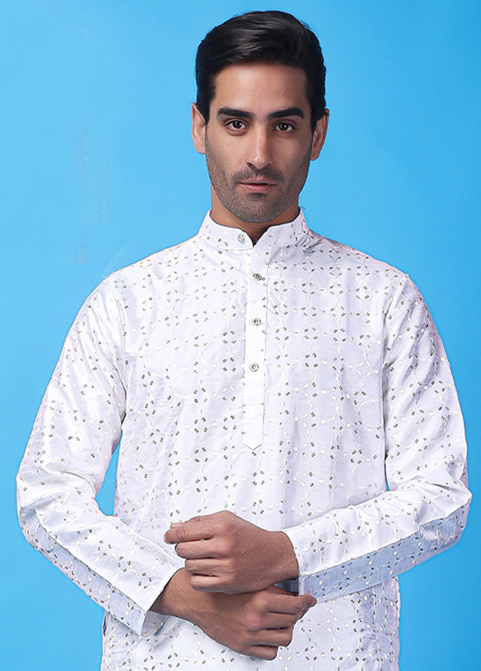 White Silk Embroidered Knee Length Kurta Buy Cheap Cheap