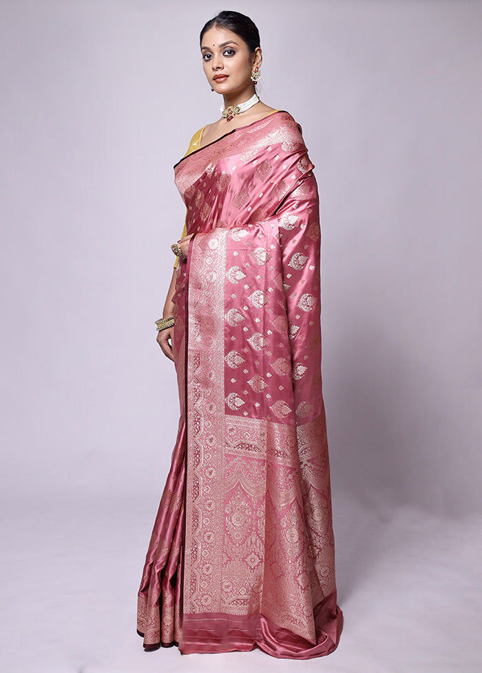 Pink Banarasi Silk Saree With Blouse Piece Clearance Store For Sale