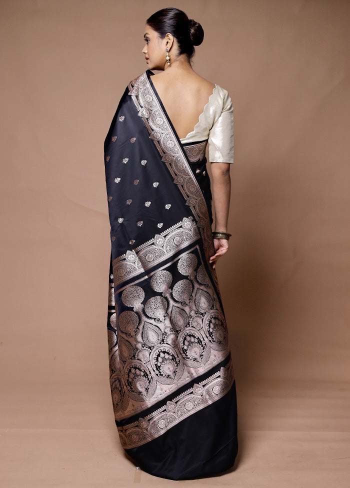 Black Katan Silk Saree With Blouse Piece Discount