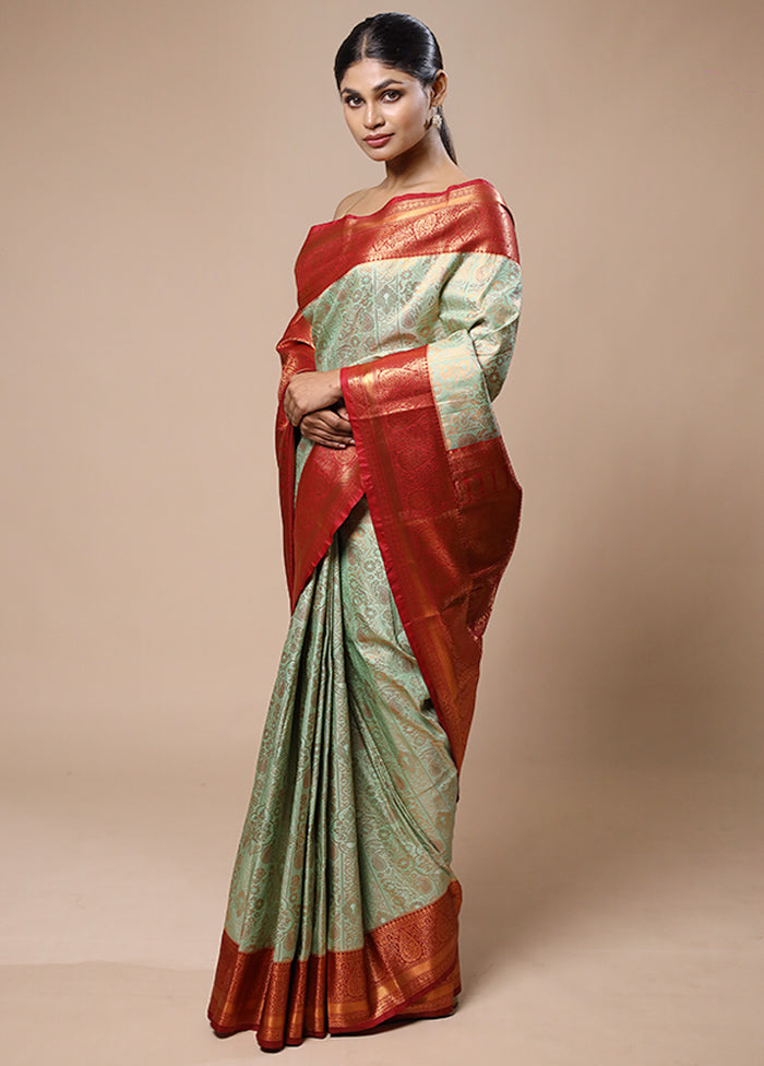 Green Kanjivaram Silk Saree With Blouse Piece Cheap Sale Perfect