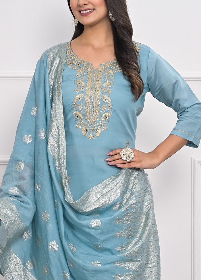 3 Pc Blue Readymade Viscose Suit Set Sale Best Wholesale