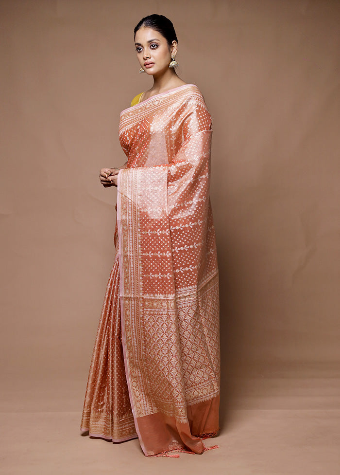 Peach Tissue Silk Saree With Blouse Piece 2025 Unisex Cheap Pice