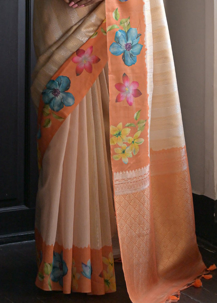 Orange Spun Silk Saree With Blouse Piece Fashion Style Cheap Online