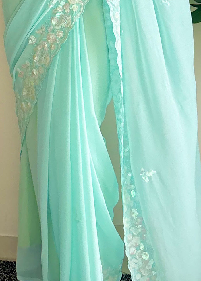 Sky Blue Georgette Saree With Blouse Piece Sast Sale Online