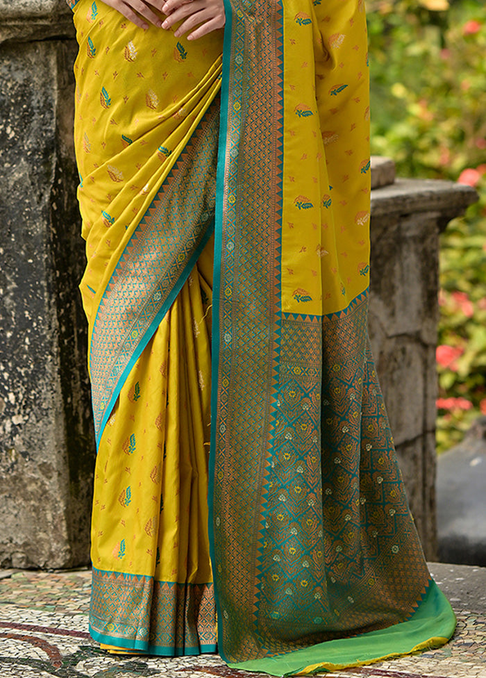 Lemon Banarasi Silk Saree With Blouse Piece Cheap From China