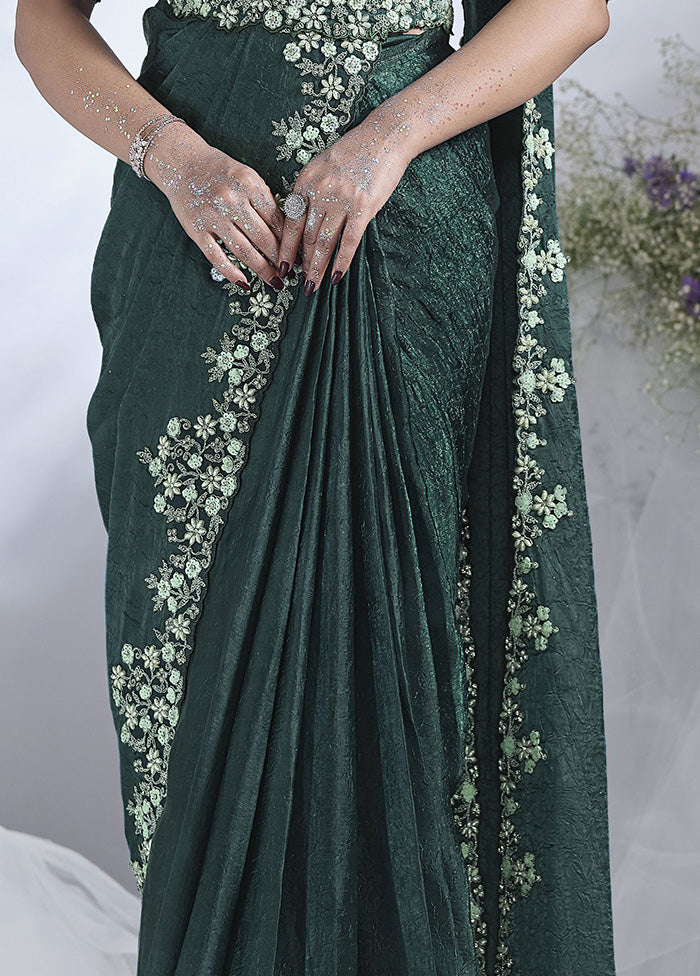 Green Satin Silk Saree With Blouse Piece Low Pice Fee Shipping Cheap Online