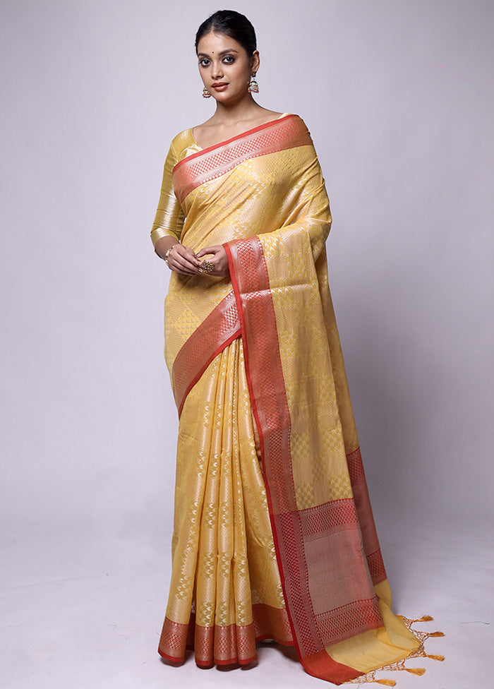 Yellow Kora Silk Saree With Blouse Piece Clearance Latest