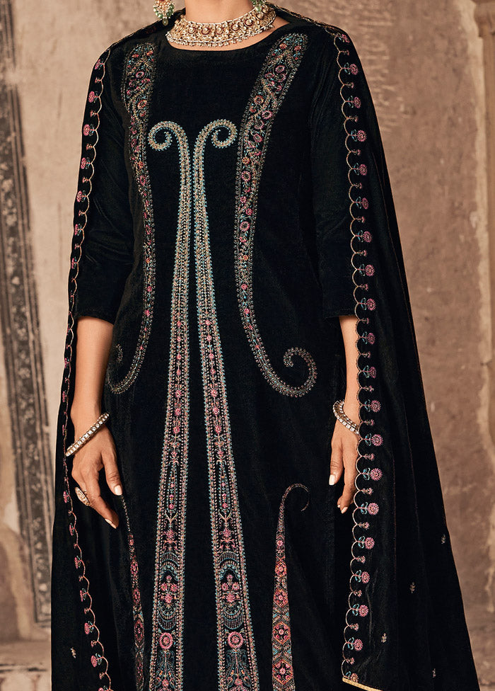 3 Pc Black Unstitched Velvet Suit Set Visa Payment For Sale