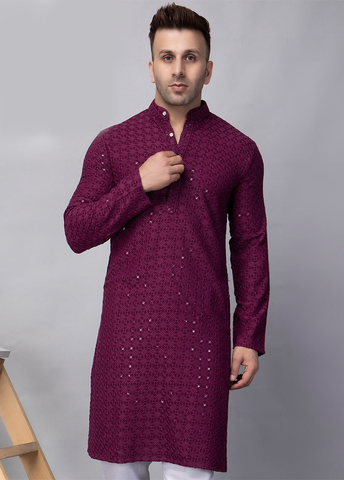 Purple Viscose Embroidered Knee Length Kurta Marketable Sale Online