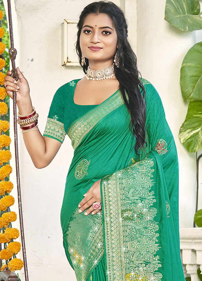 Green Spun Silk Saree With Blouse Piece Cheapest Pice