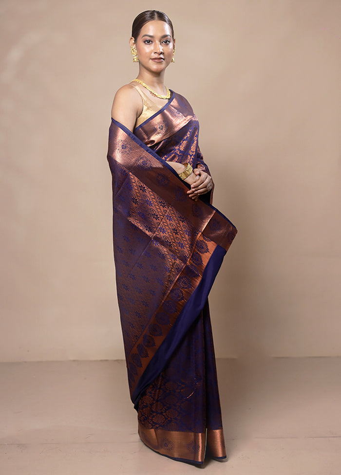 Violet Kanjivaram Silk Saree With Blouse Piece Discount Huge Surprise