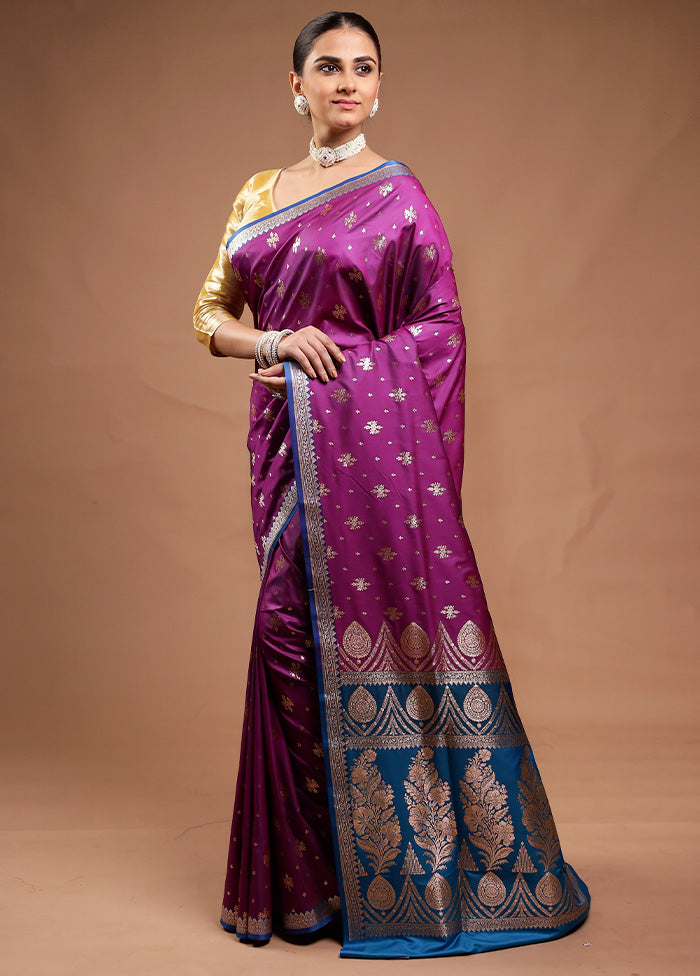 Purple Banarasi Silk Saree With Blouse Piece Discount Fashionable