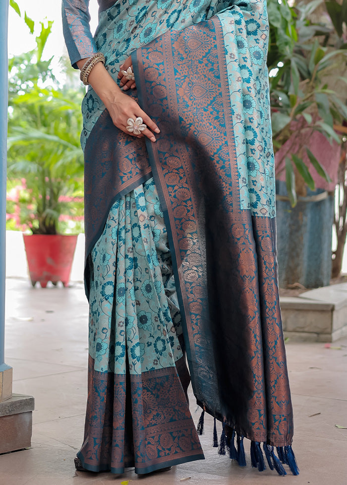 Turquoise Banarasi Silk Saree With Blouse Piece From China For Sale