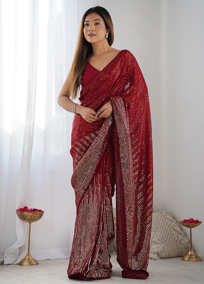 Maroon Georgette Saree With Blouse Piece Buy Cheap Many Kinds Of