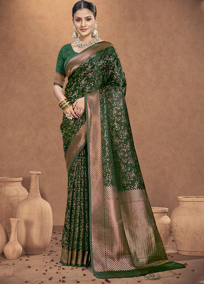 Green Spun Silk Saree With Blouse Piece Get To Buy Sale Online