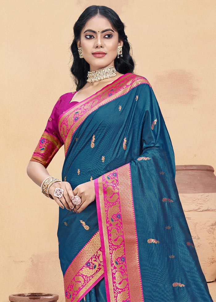 Blue Dupion Silk Saree With Blouse Piece Free Shipping Get To Buy