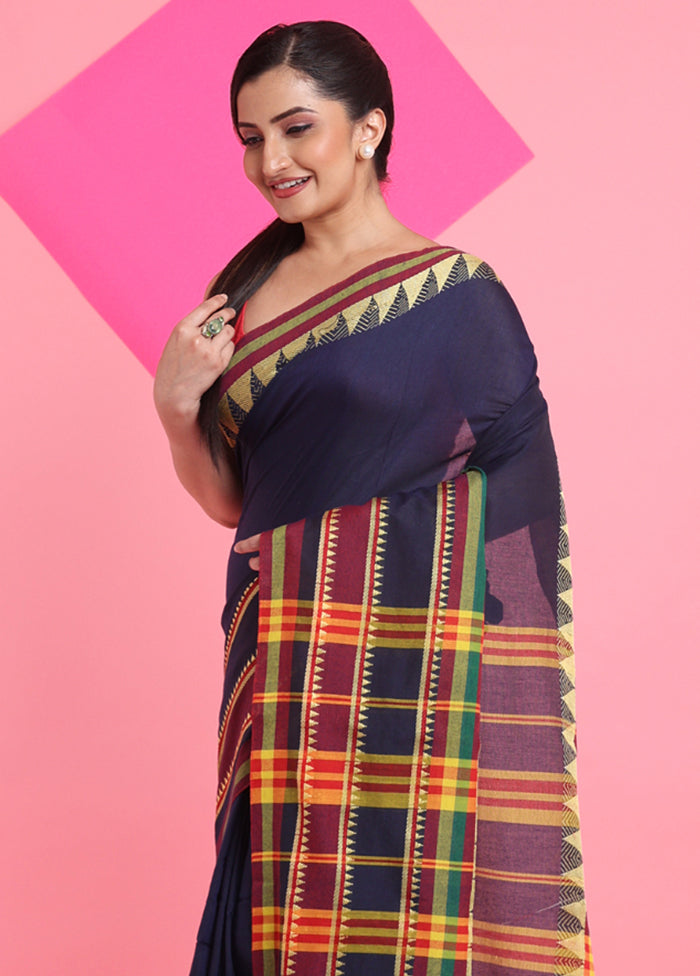 Navy Blue Cotton Saree With Blouse Piece Largest Supplier For Sale