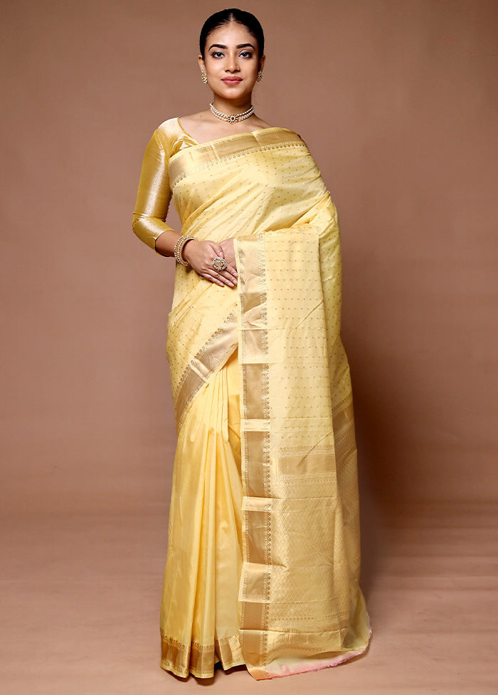 Yellow Kanjivaram Silk Saree With Blouse Piece Sale Cheapest Pice