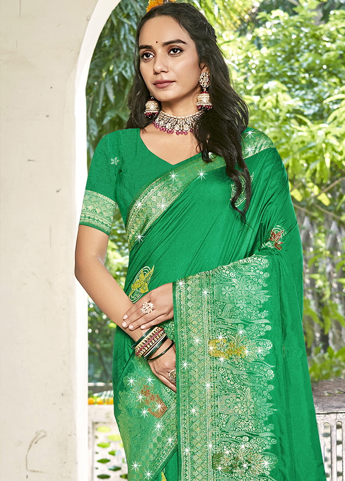 Green Spun Silk Saree With Blouse Piece Discount Cost