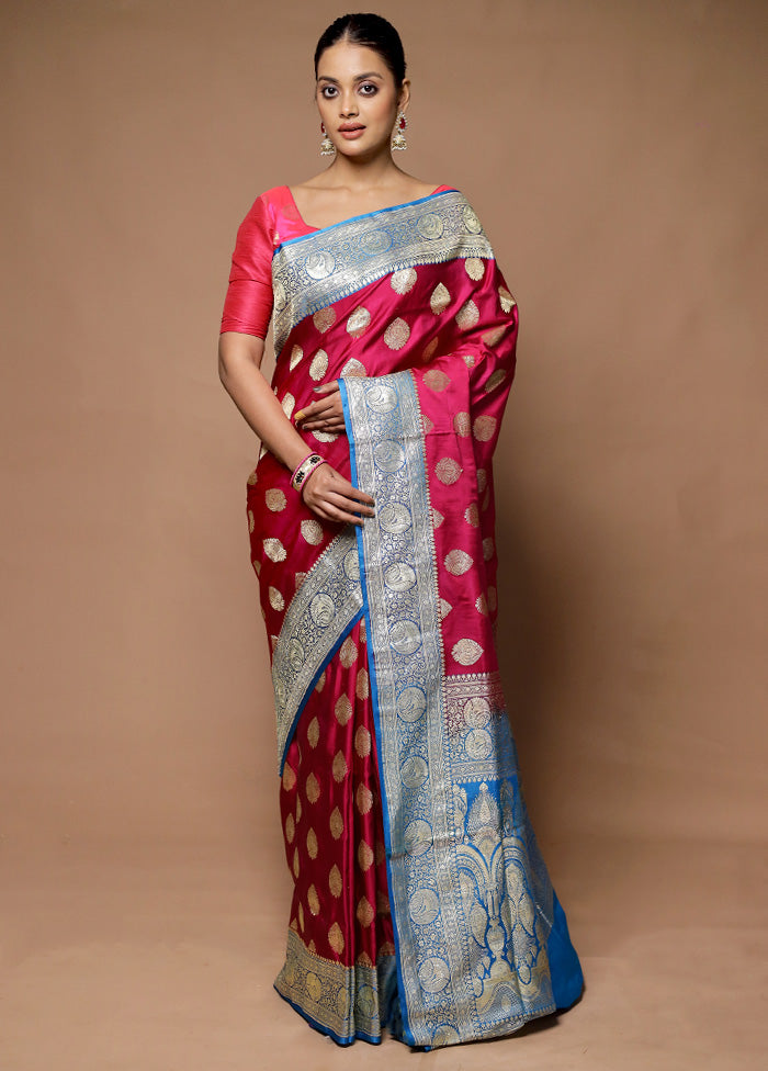 Pink Handloom Banarasi Pure Silk Saree With Blouse Piece Enjoy Cheap Pice