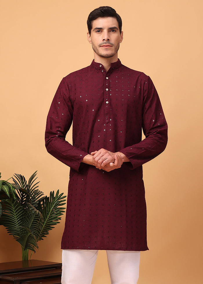 2 Pc Maroon Viscose Kurta Pajama Set Stockist Online