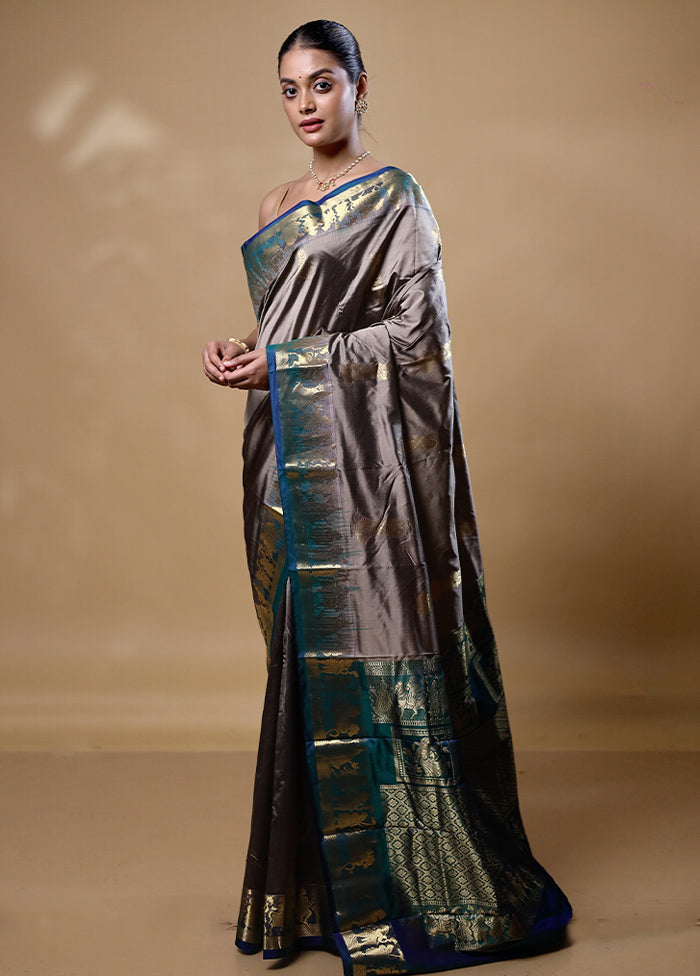 Grey Handloom Kanjivaram Pure Silk Saree With Blouse Piece Free Shipping Popular