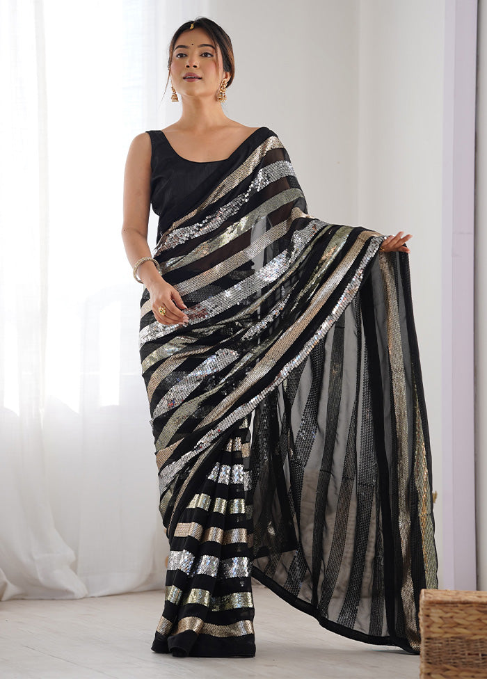 Black Georgette Saree With Blouse Piece With Paypal For Sale