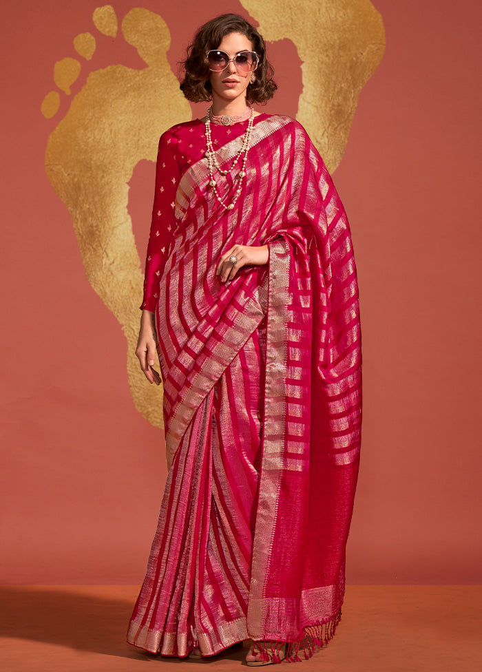 Pink Spun Silk Saree With Blouse Piece Sale Authentic