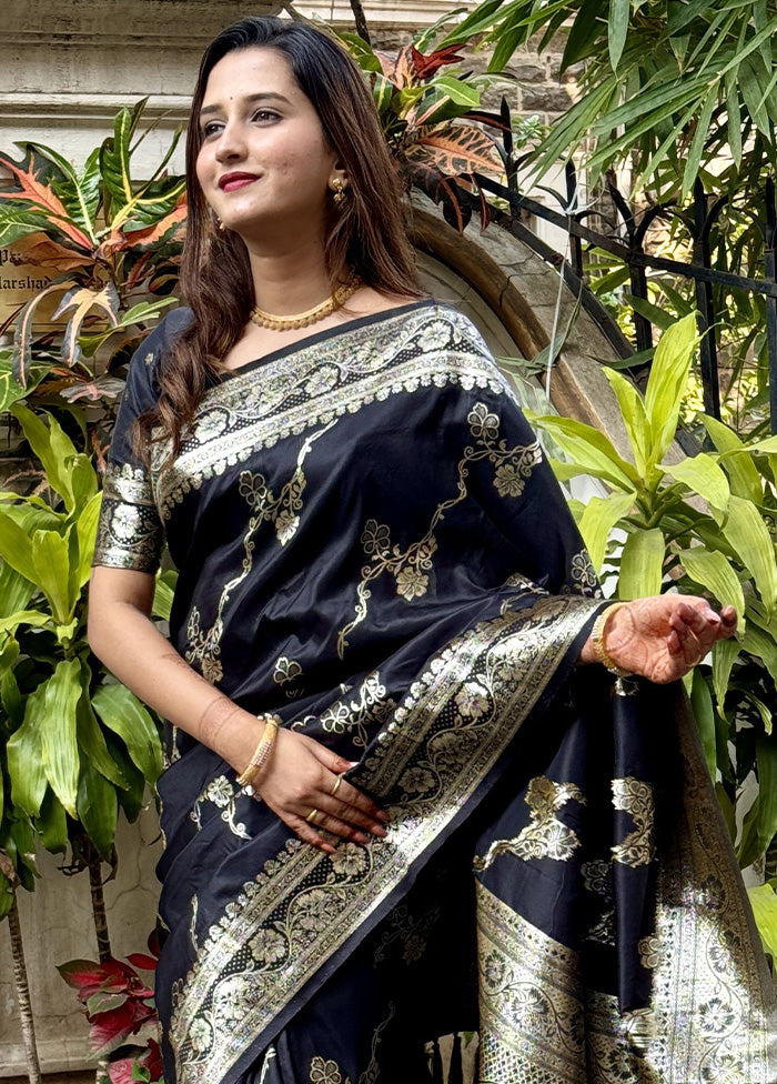 Black Banarasi Silk Saree With Blouse Piece Buy Cheap Extremely