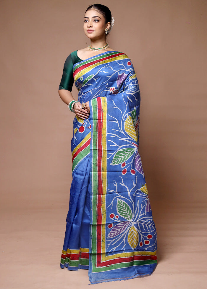 Blue Printed Pure Silk Saree Without Blouse Piece Buy Cheap Inexpensive