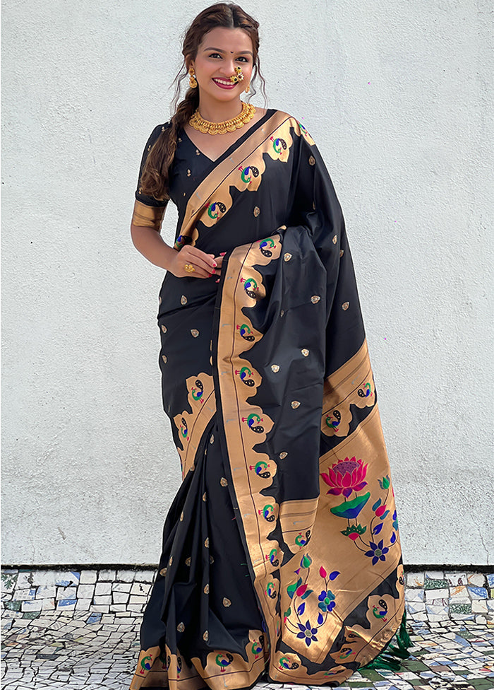 Black Spun Silk Saree With Blouse Piece Buy Cheap Big Discount