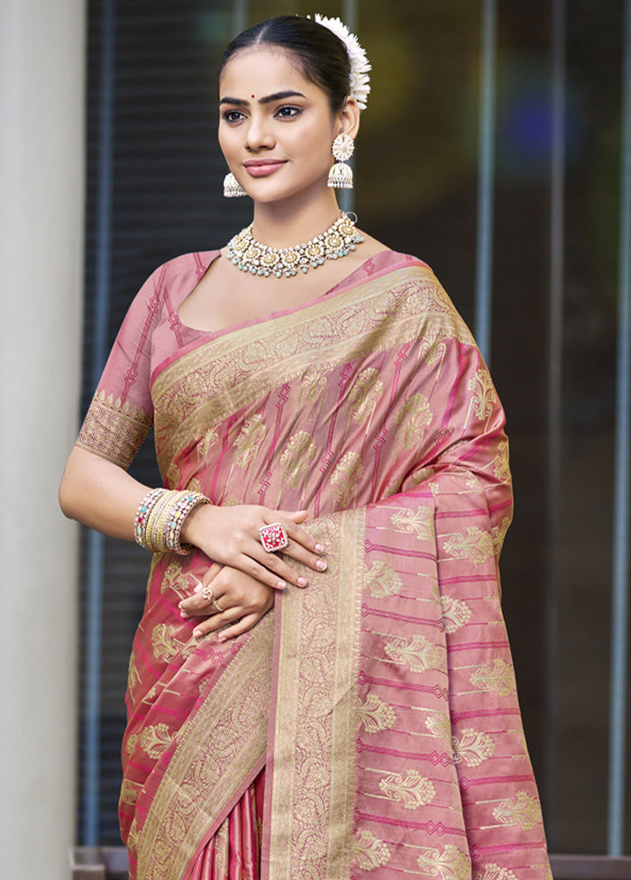 Pink Satin Silk Saree With Blouse Piece Low Pice Cheap Online