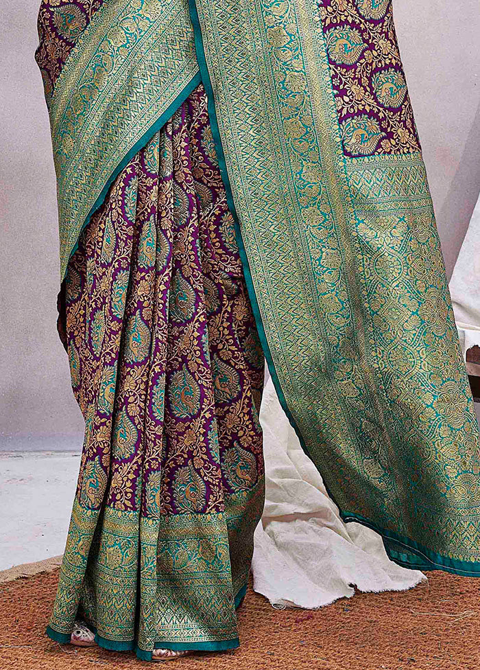 Purple Baluchari Silk Saree With Blouse Piece Sale Browse