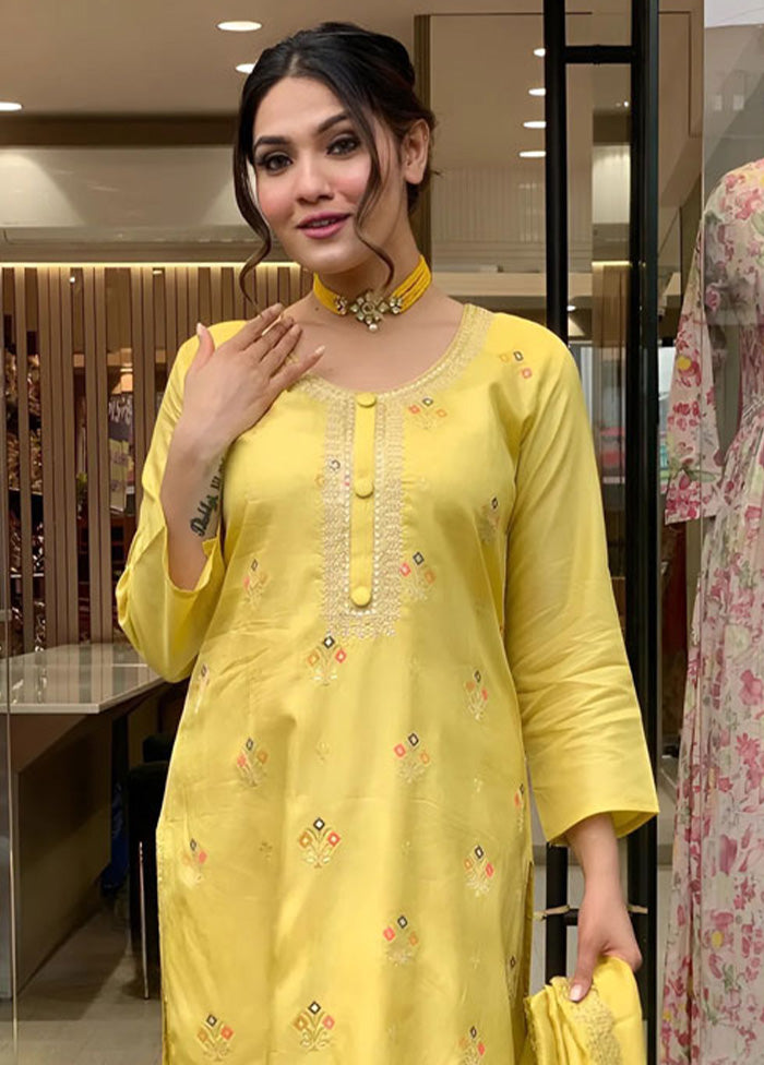 3 Pc Yellow Readymade Viscose Suit Set Sast Online