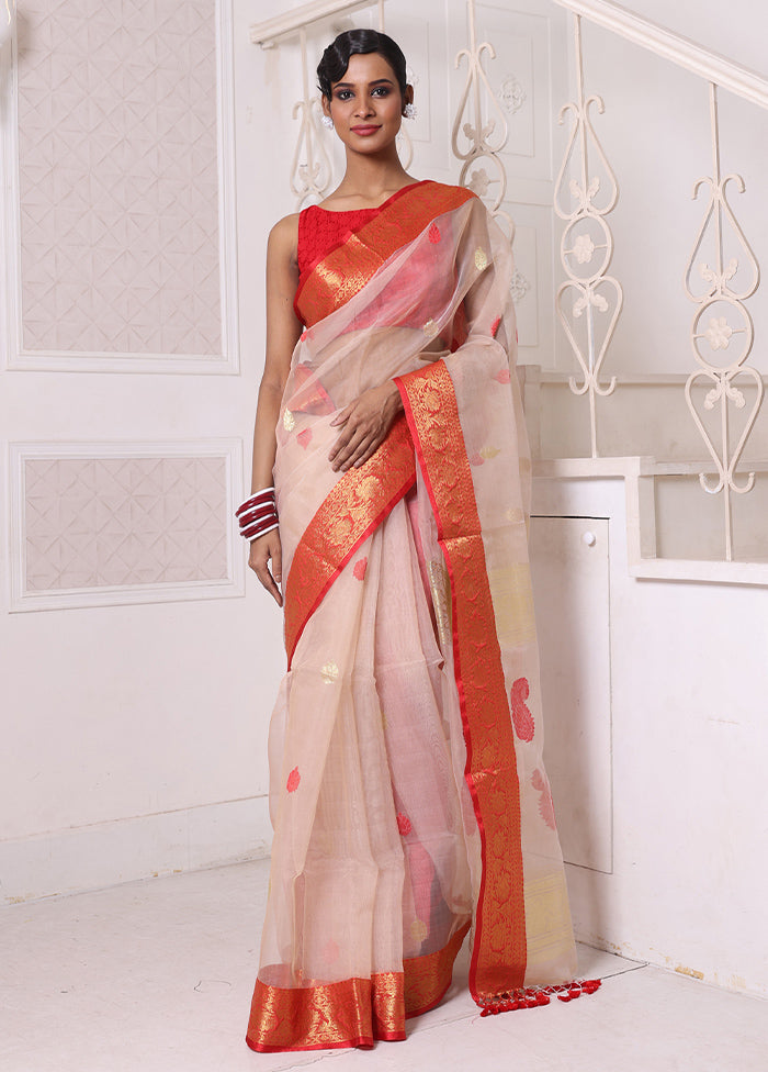 Beige Spun Silk Saree With Blouse Piece For Sale