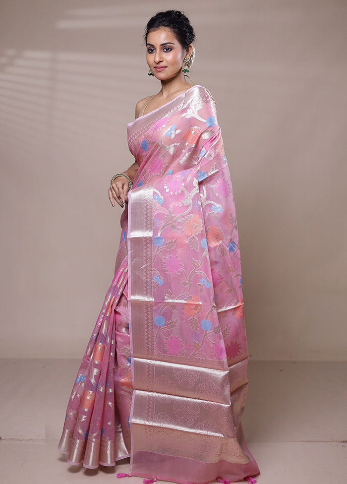 Pink Organza Saree With Blouse Piece Genuine Online