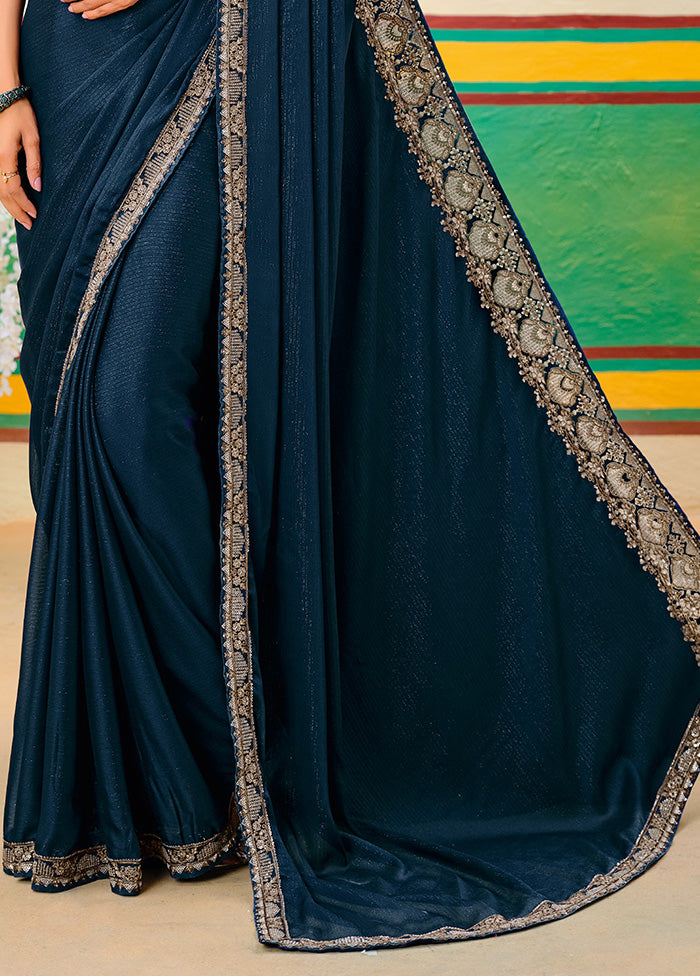 Peacock Blue Georgette Saree With Blouse Piece Pick A Best