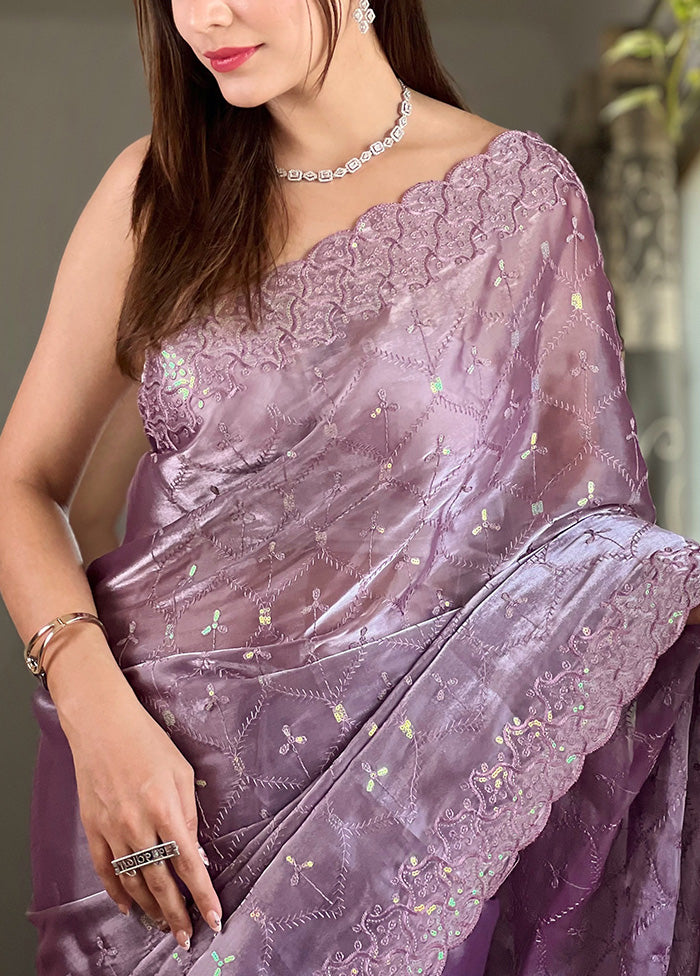 Purple Spun Silk Saree With Blouse Piece Low Pice Fee Shipping