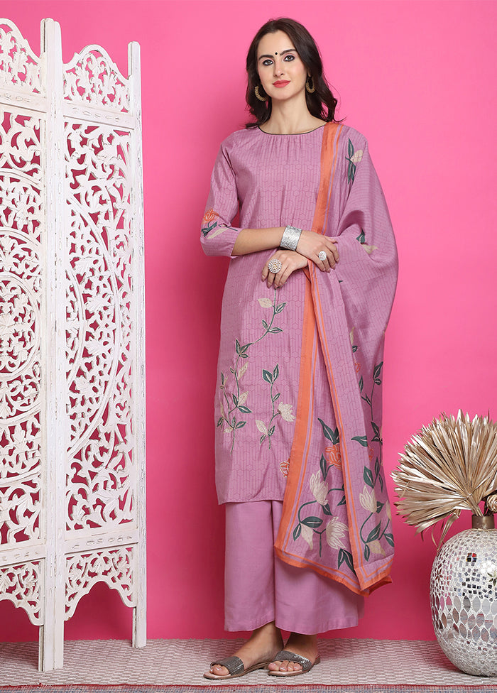 3 Pc Purple Unstitched Silk Suit Set Outlet Visit