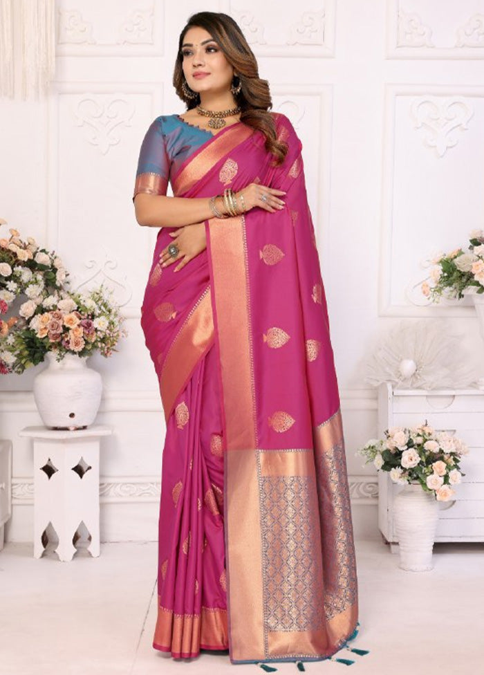 Pink Spun Silk Saree With Blouse Piece Outlet Locations Cheap Online