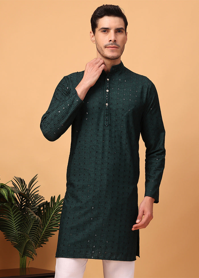 Green Viscose Embroidered Kurta Wiki Cheap Online