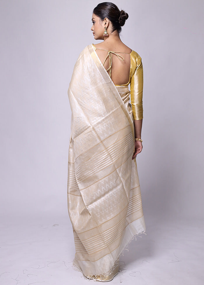 Cream Tussar Silk Saree With Blouse Piece How Much Sale Online