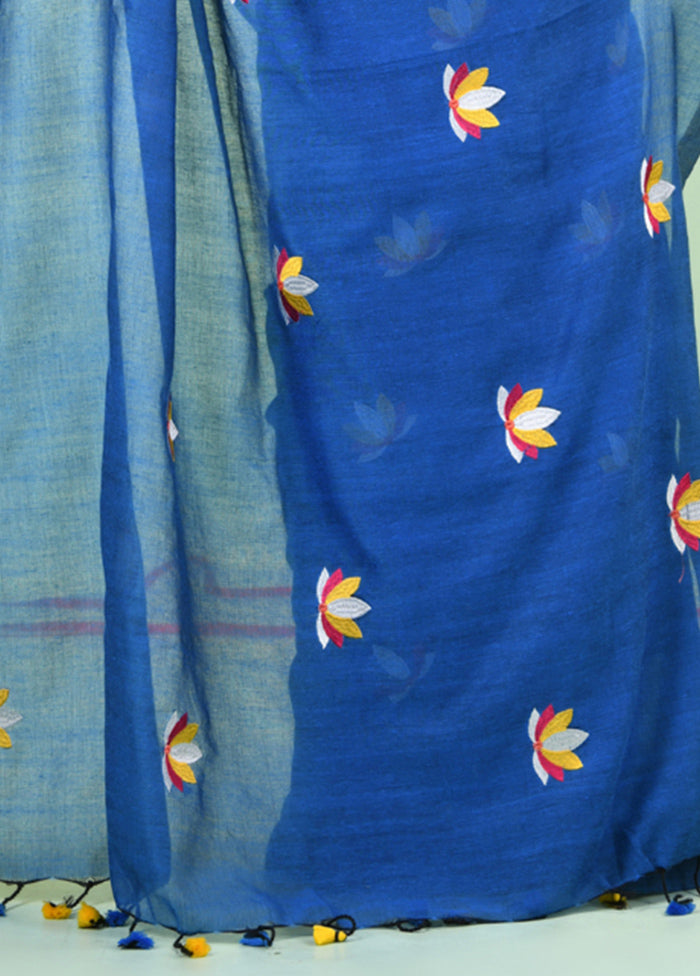 Blue Cotton Saree With Blouse Piece Clearance 2025