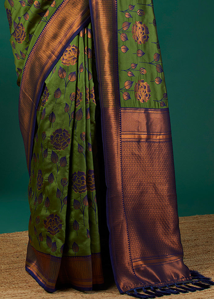 Green Banarasi Silk Saree With Blouse Piece Buy Cheap Pre Order