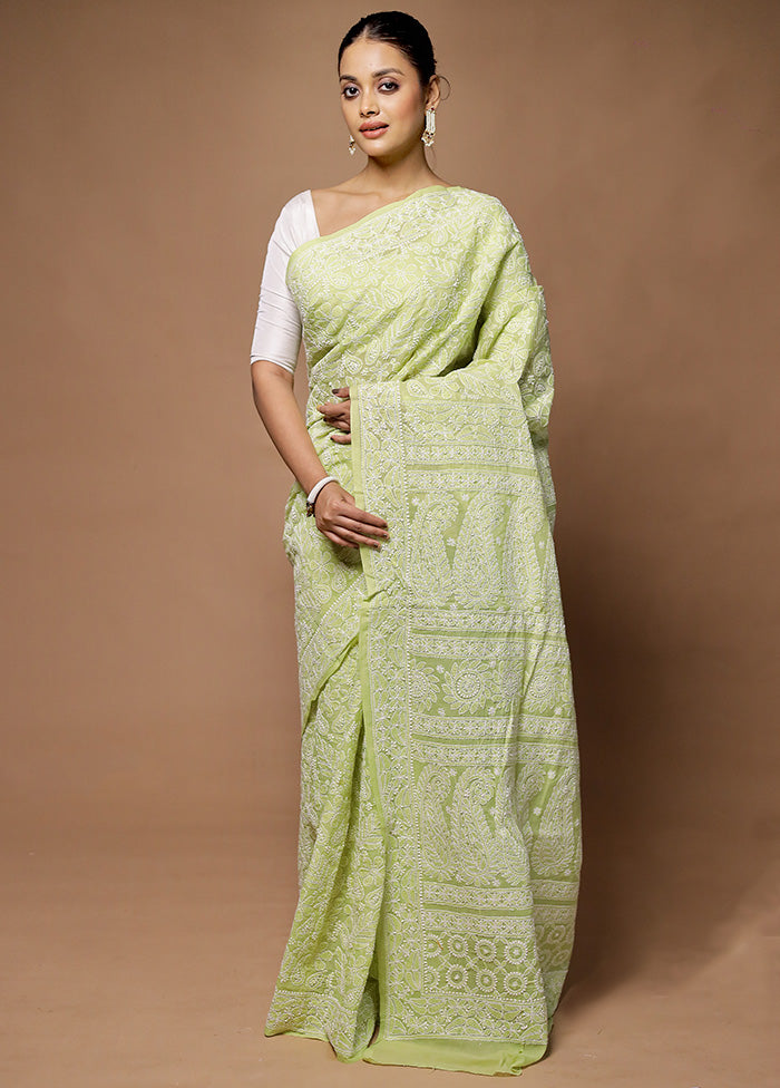 Green Handloom Pure Cotton Saree With Blouse Piece Choice